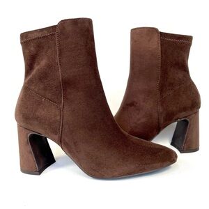 MIA Ammanda Vegan Suede Block Heel Bootie Women's 8 Chocolate Brown Side Zipper